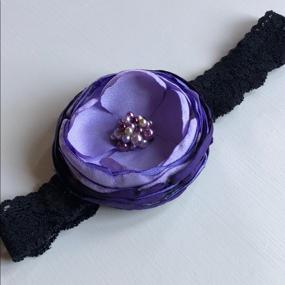 Little Lovelies | Purple & Black Floral Lace Headband - Picture 4 of 9
